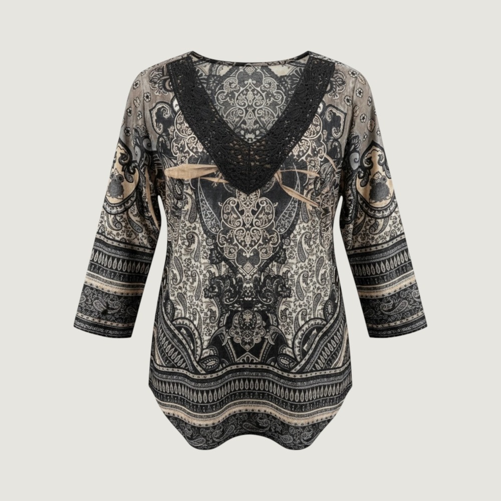 Unity Top Womens L Black Tan Velvet Sublimation Whimsigoth Artsy Moody Witchy